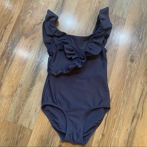 H&M charcoal gray ruffle cross front swimsuit US 2-4 years